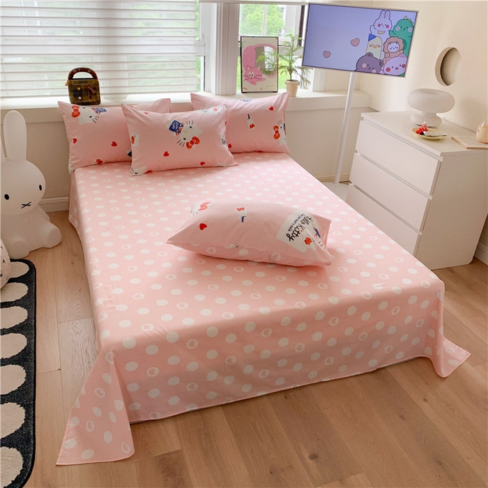 91家纺网 家纺一手货源 找家纺 玉元坊 2025新款三丽鸥系列 纯棉床单全棉床裙三四件套 基础款 苹果凯蒂【简约款】