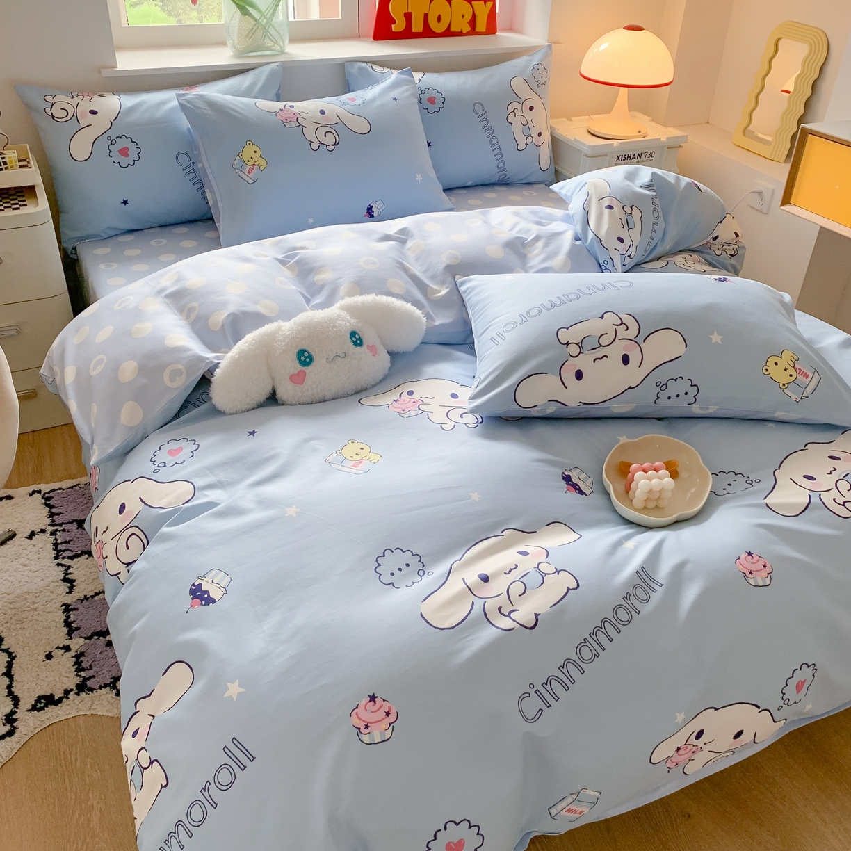 91家纺网 家纺一手货源 找家纺 玉元坊 2025新款三丽鸥系列 纯棉床单全棉床裙三四件套 基础款 甜品玉桂狗【简约款】