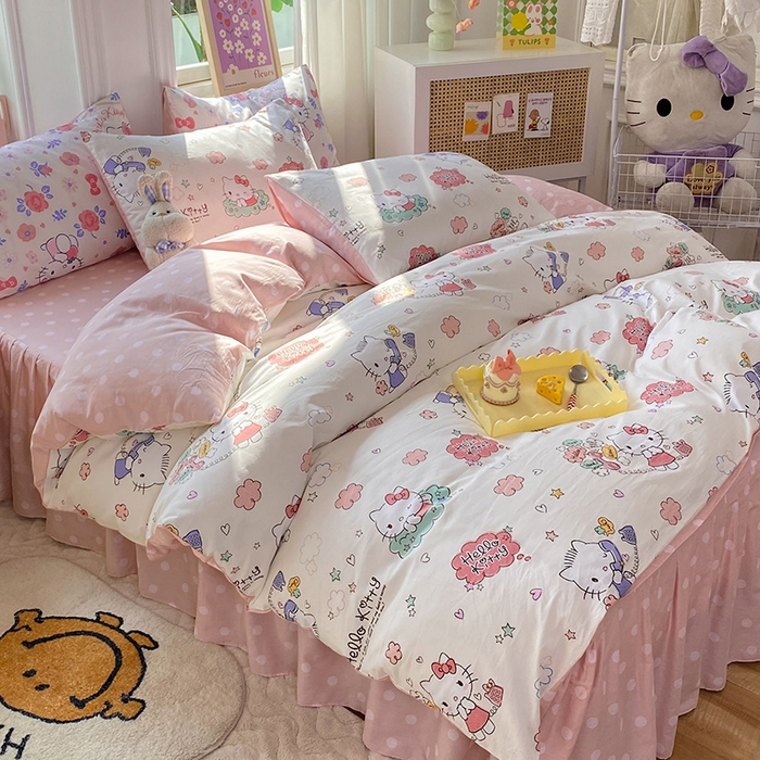 91家纺网 家纺一手货源 找家纺 玉元坊 2025新款三丽鸥系列 纯棉床单全棉床裙三四件套 基础款 甜心kt【简约款】