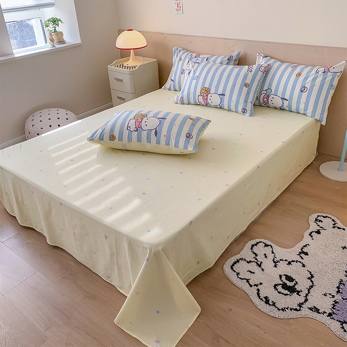 91家纺网 家纺一手货源 找家纺 玉元坊 2025新款三丽鸥系列 纯棉床单全棉床裙三四件套 基础款 条纹帕恰狗【简约款】