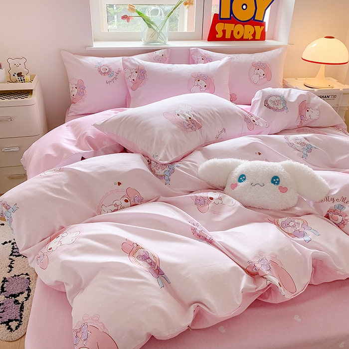 91家纺网 家纺一手货源 找家纺 玉元坊 2025新款三丽鸥系列 纯棉床单全棉床裙三四件套 基础款 小兔美乐蒂【简约款】