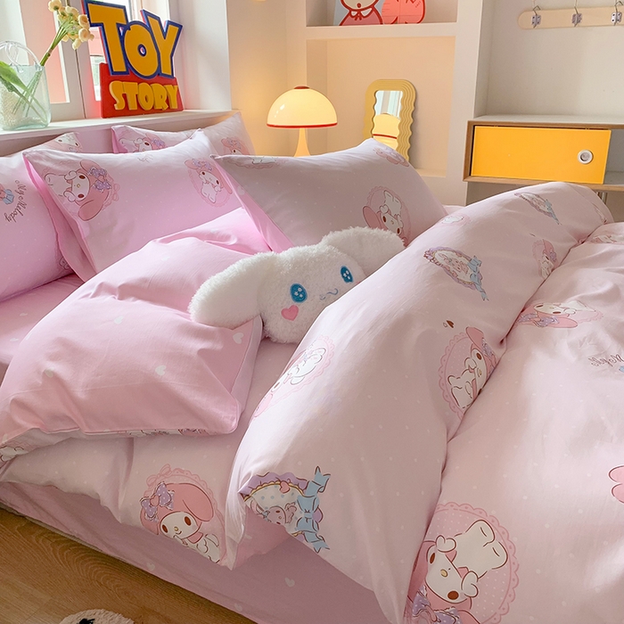 91家纺网 家纺一手货源 找家纺 玉元坊 2025新款三丽鸥系列 纯棉床单全棉床裙三四件套 基础款 小兔美乐蒂【简约款】