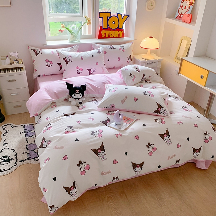 91家纺网 家纺一手货源 找家纺 玉元坊 2025新款三丽鸥系列 纯棉床单全棉床裙三四件套 基础款 樱桃库洛米【简约款】