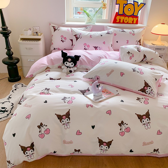 91家纺网 家纺一手货源 找家纺 玉元坊 2025新款三丽鸥系列 纯棉床单全棉床裙三四件套 基础款 樱桃库洛米【简约款】