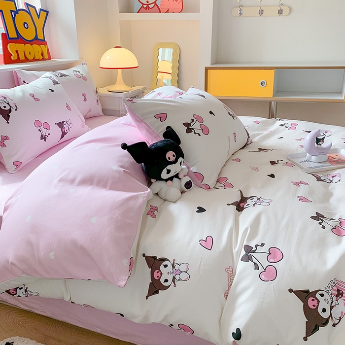 91家纺网 家纺一手货源 找家纺 玉元坊 2025新款三丽鸥系列 纯棉床单全棉床裙三四件套 基础款 樱桃库洛米【简约款】