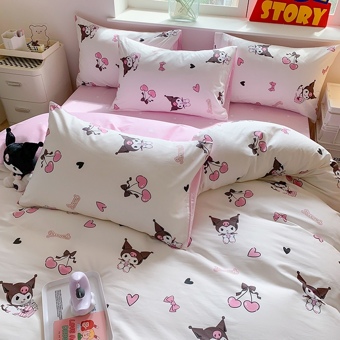 91家纺网 家纺一手货源 找家纺 玉元坊 2025新款三丽鸥系列 纯棉床单全棉床裙三四件套 基础款 樱桃库洛米【简约款】