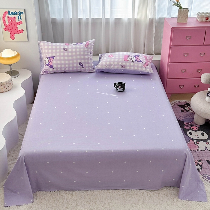 91家纺网 家纺一手货源 找家纺 玉元坊 2025新款三丽鸥系列 纯棉床单全棉床裙三四件套 基础款 紫格库洛米【简约款】