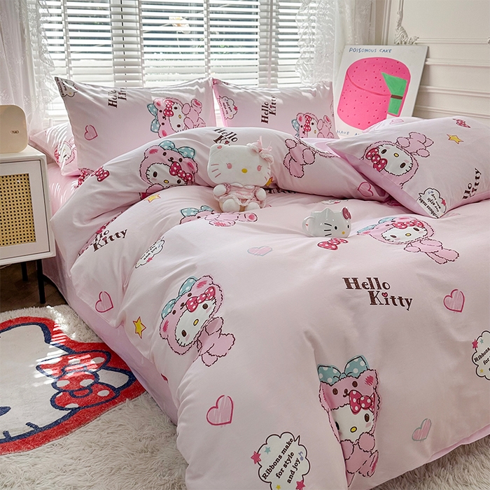 91家纺网 家纺一手货源 找家纺 玉元坊 2025新款三丽鸥系列 纯棉床单全棉床裙三四件套 基础款 babyKT-基础款