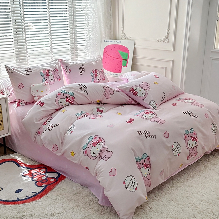 91家纺网 家纺一手货源 找家纺 玉元坊 2025新款三丽鸥系列 纯棉床单全棉床裙三四件套 基础款 babyKT-基础款