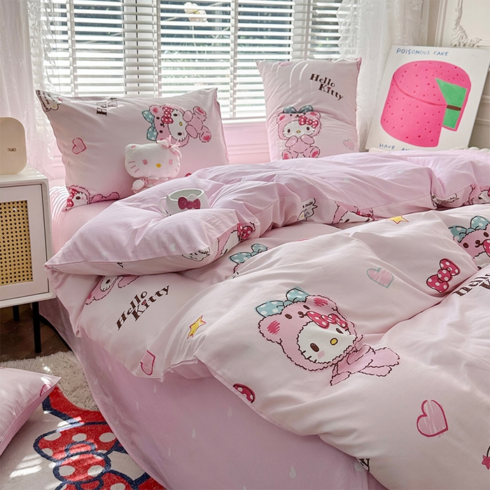 91家纺网 家纺一手货源 找家纺 玉元坊 2025新款三丽鸥系列 纯棉床单全棉床裙三四件套 基础款 babyKT-基础款