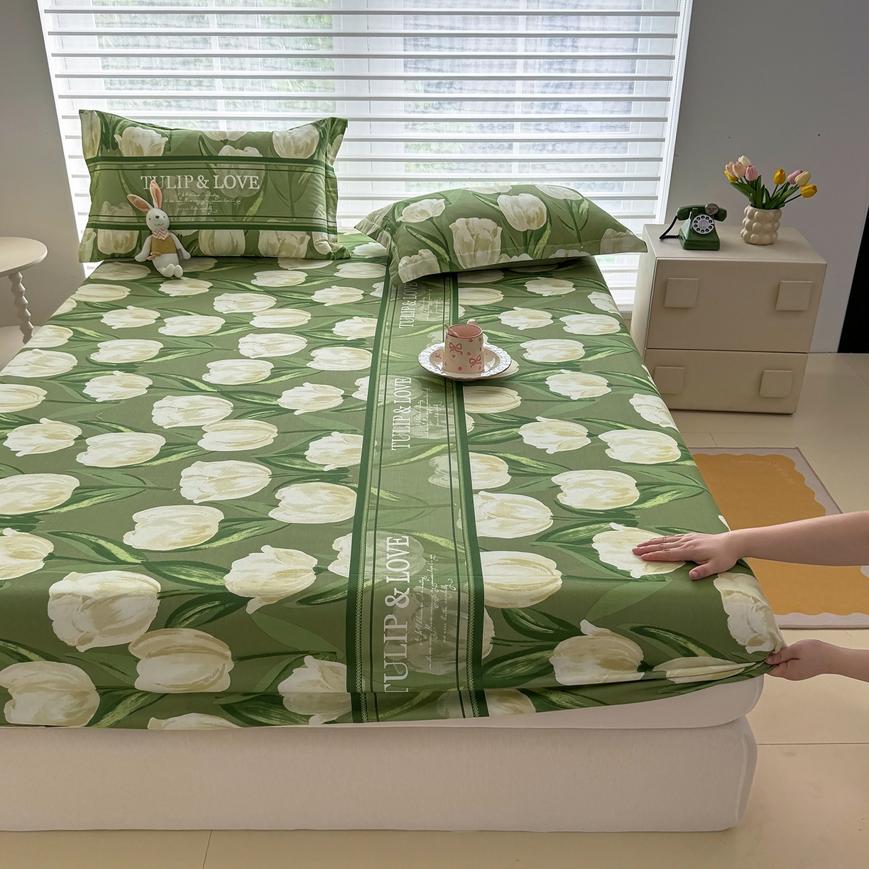 91家纺网 家纺一手货源 找家纺 壹贝家纺 2025新款A类印花全棉床笠 铃兰物语