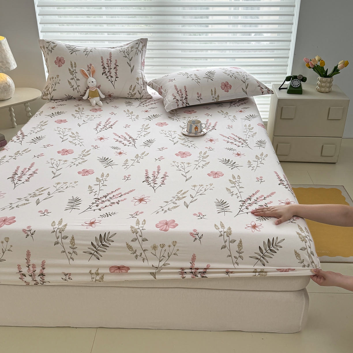 91家纺网 家纺一手货源 找家纺 壹贝家纺 2025新款A类印花全棉床笠 陌上花开