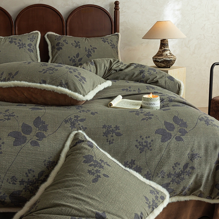 91家纺网 家纺一手货源 找家纺 迷尚家居 2025新款复古色织棉麻牛奶绒棉加绒四件套 颂青时-绒