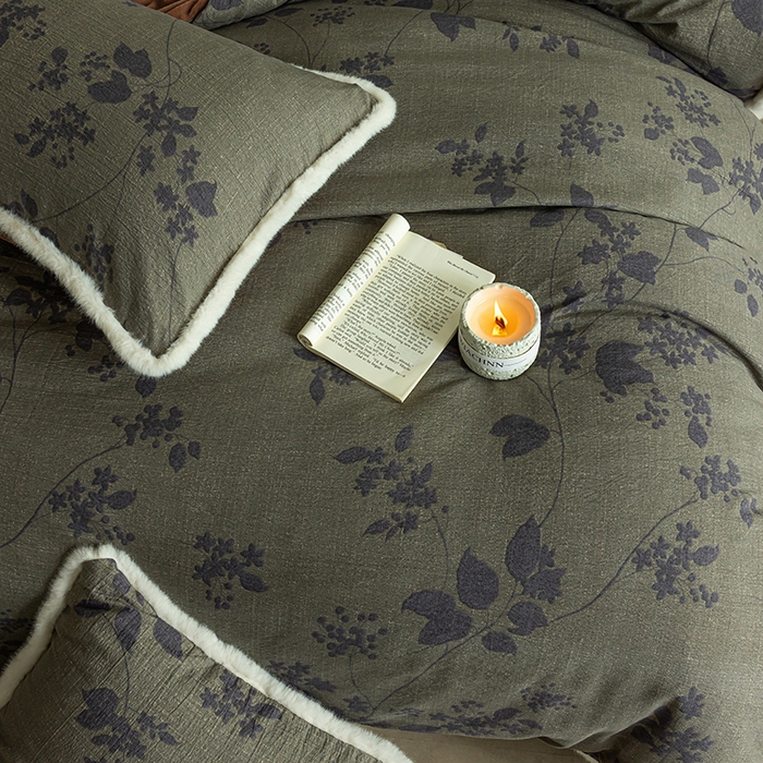 91家纺网 家纺一手货源 找家纺 迷尚家居 2025新款复古色织棉麻牛奶绒棉加绒四件套 颂青时-绒