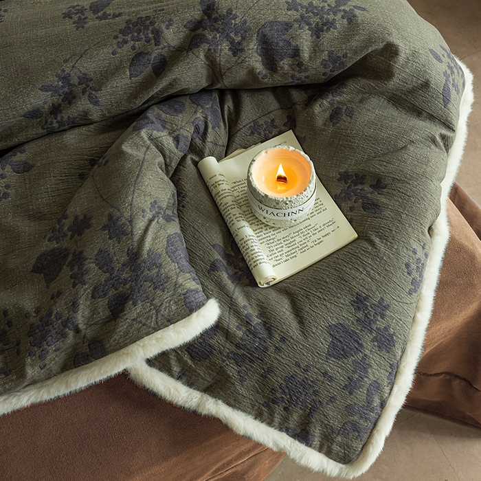 91家纺网 家纺一手货源 找家纺 迷尚家居 2025新款复古色织棉麻牛奶绒棉加绒四件套 颂青时-绒