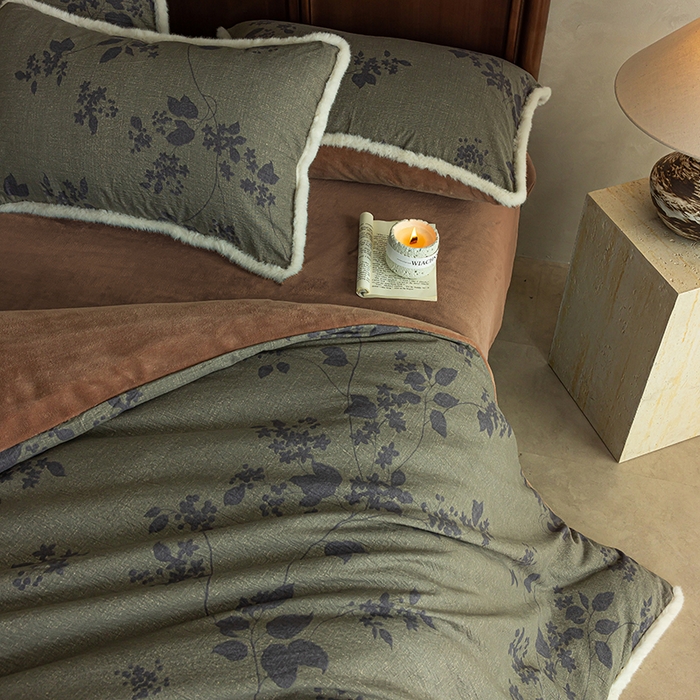 91家纺网 家纺一手货源 找家纺 迷尚家居 2025新款复古色织棉麻牛奶绒棉加绒四件套 颂青时-绒