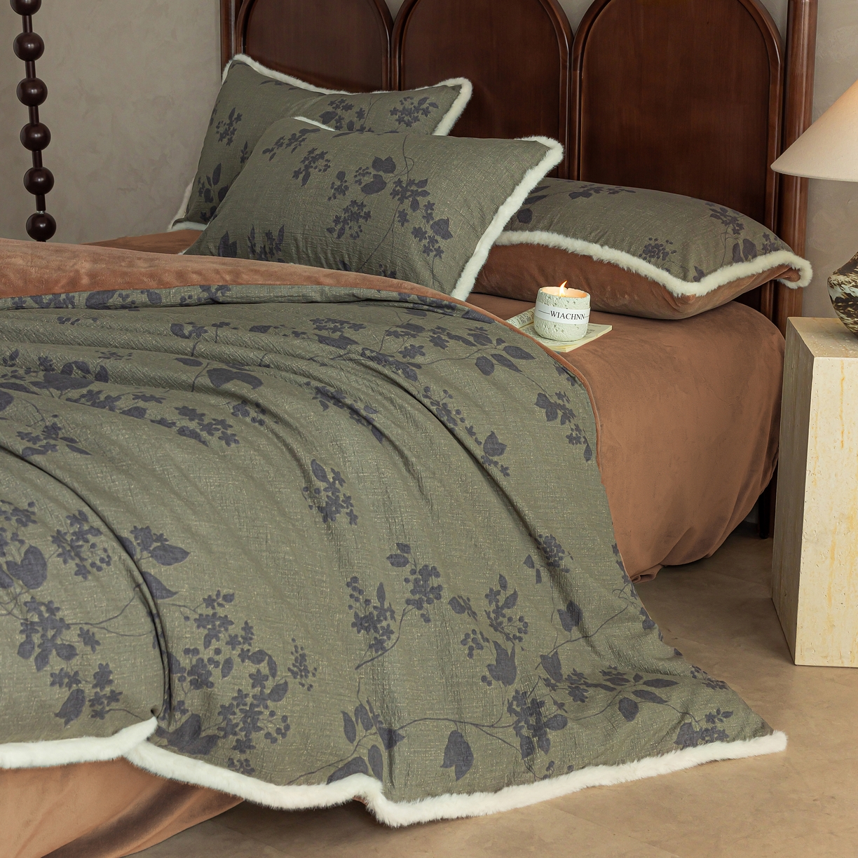 91家纺网 家纺一手货源 找家纺 迷尚家居 2025新款复古色织棉麻牛奶绒棉加绒四件套 颂青时-绒