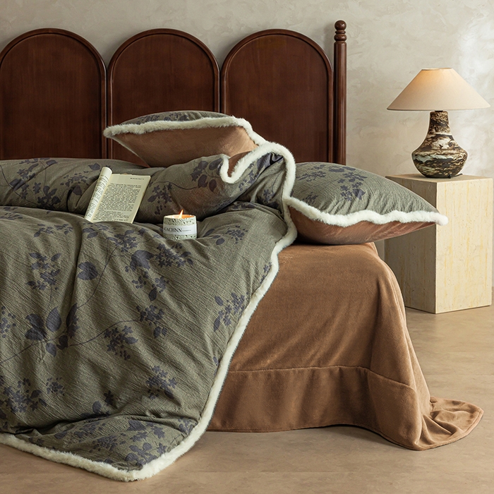 91家纺网 家纺一手货源 找家纺 迷尚家居 2025新款复古色织棉麻牛奶绒棉加绒四件套 颂青时-绒