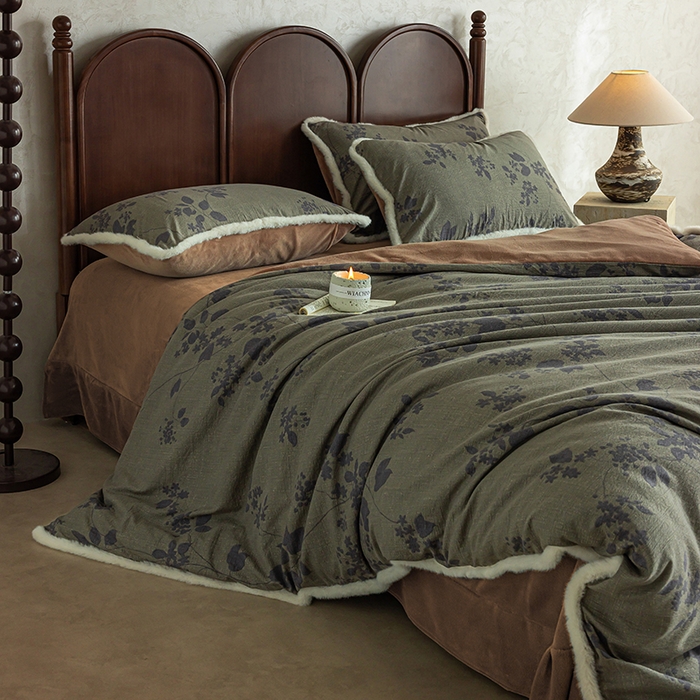 91家纺网 家纺一手货源 找家纺 迷尚家居 2025新款复古色织棉麻牛奶绒棉加绒四件套 颂青时-绒