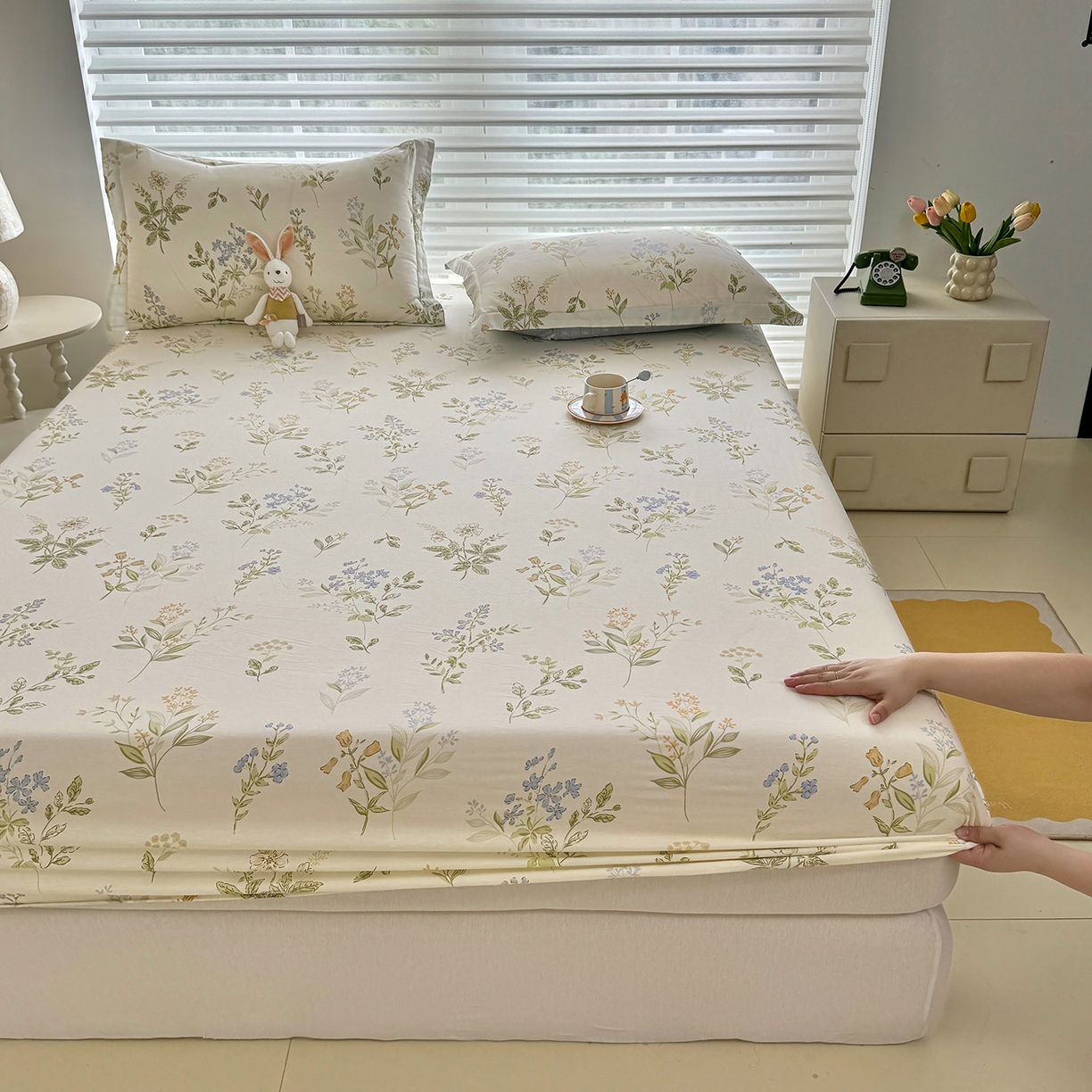 91家纺网 家纺一手货源 找家纺 壹贝家纺 2025新款A类印花全棉床笠 沁园春