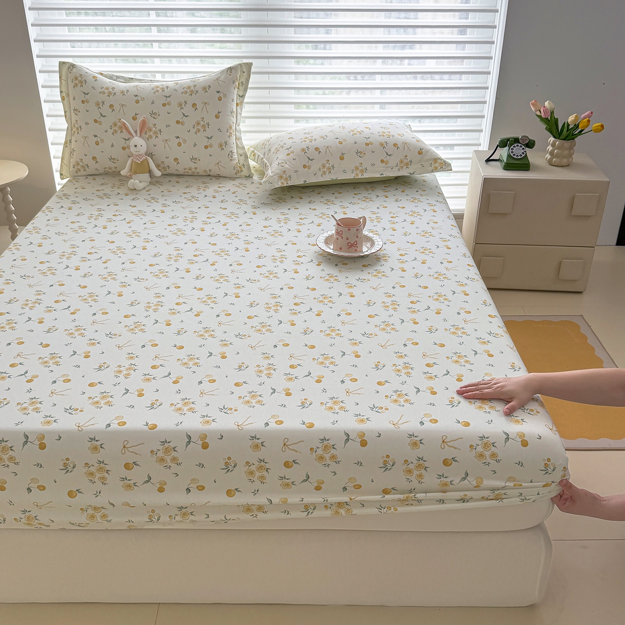 91家纺网 家纺一手货源 找家纺 壹贝家纺 2025新款A类印花全棉床笠 如愿