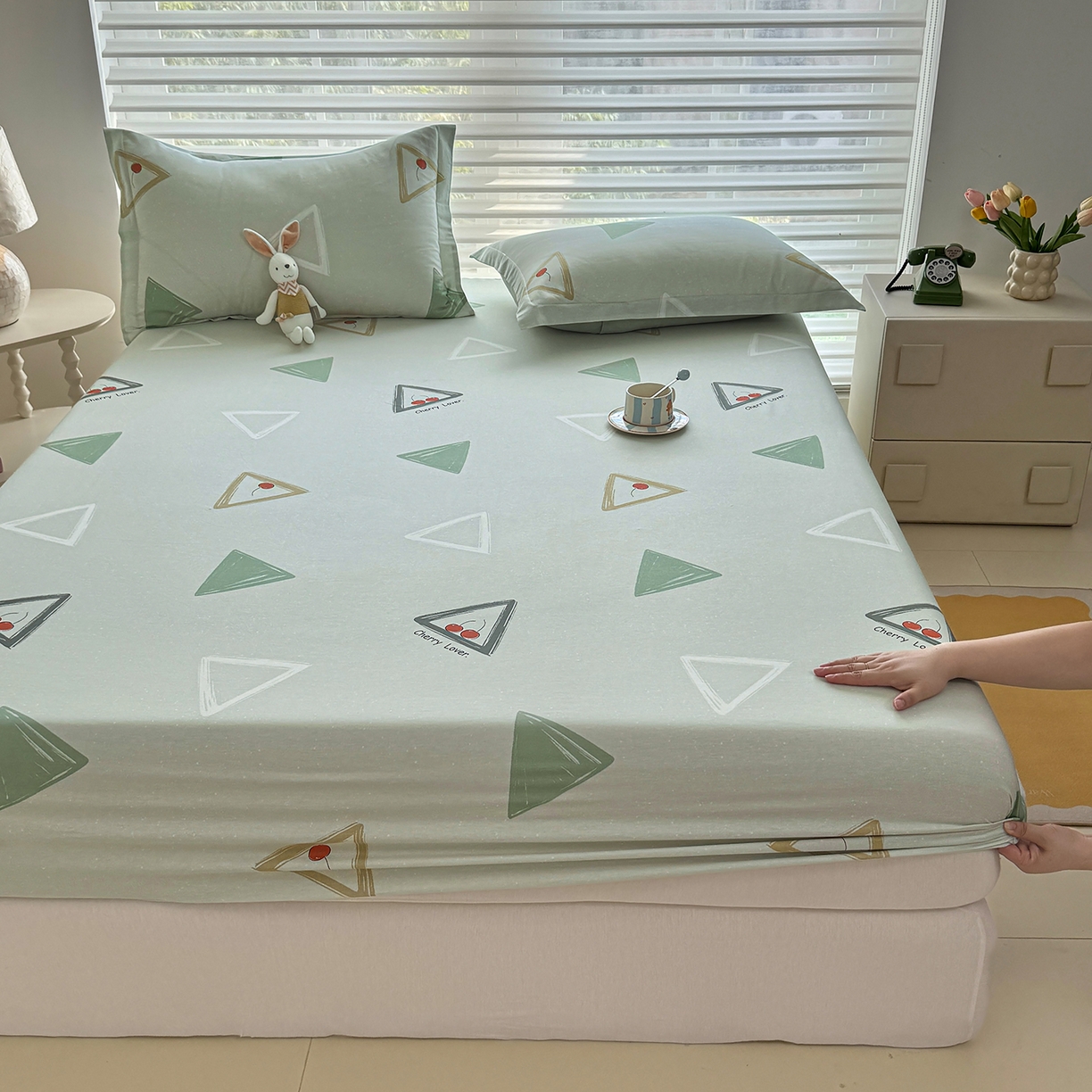 91家纺网 家纺一手货源 找家纺 壹贝家纺 2025新款A类印花全棉床笠 小可布丁