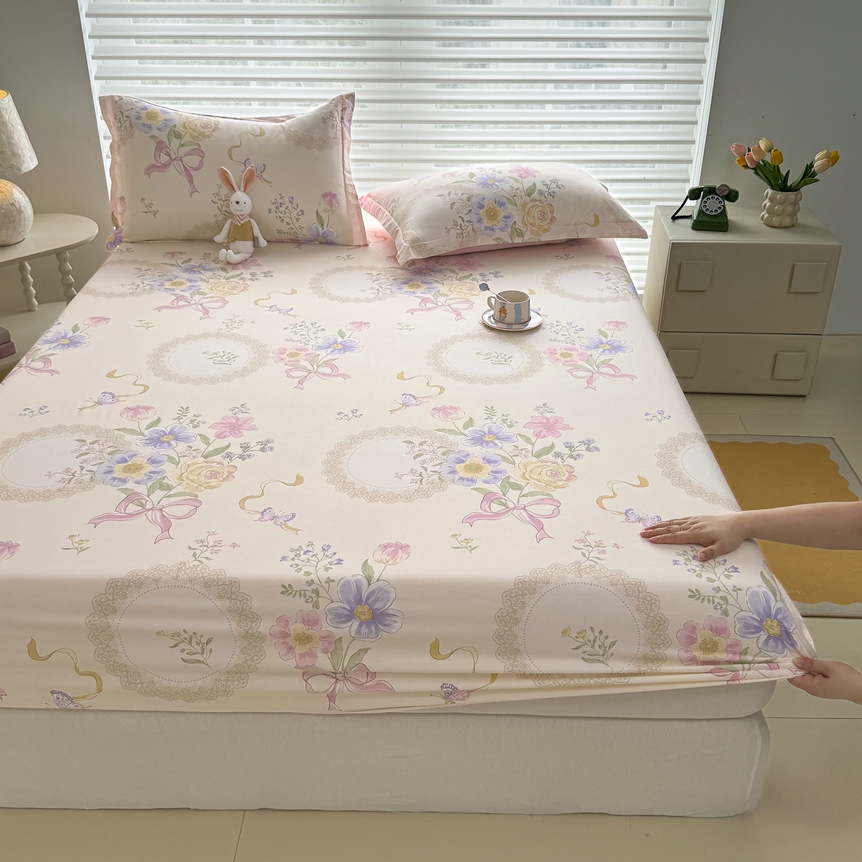 91家纺网 家纺一手货源 找家纺 壹贝家纺 2025新款A类印花全棉床笠 新恰如初