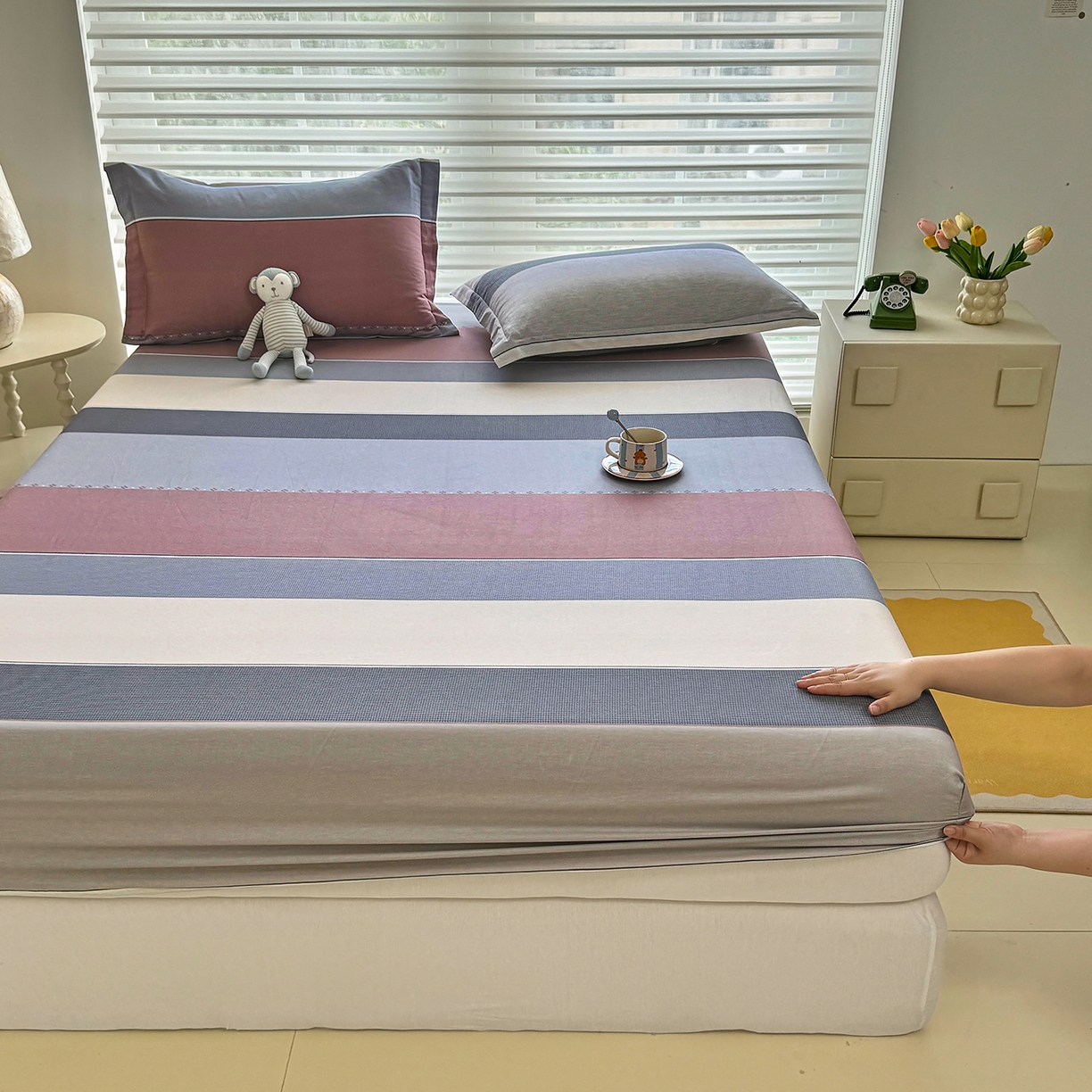 91家纺网 家纺一手货源 找家纺 壹贝家纺 2025新款A类印花全棉床笠 致青春