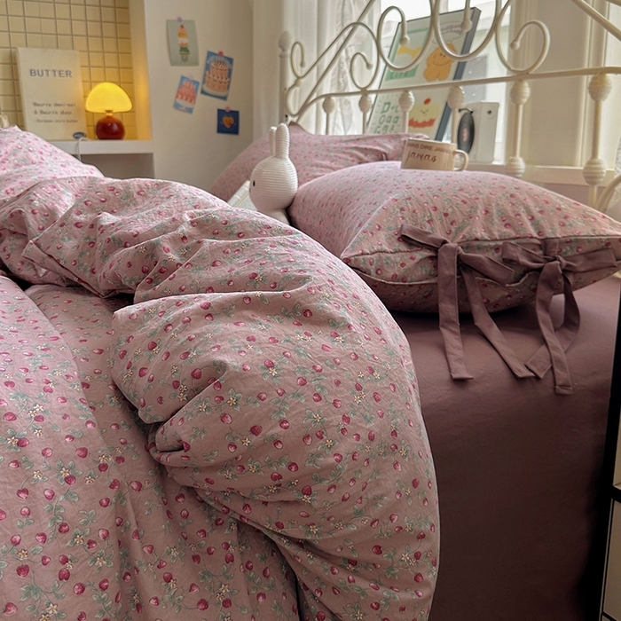 91家纺网 家纺一手货源 找家纺 （总）漫仙阁家纺2025新款蝴蝶结绑带款四件套-碎花系列