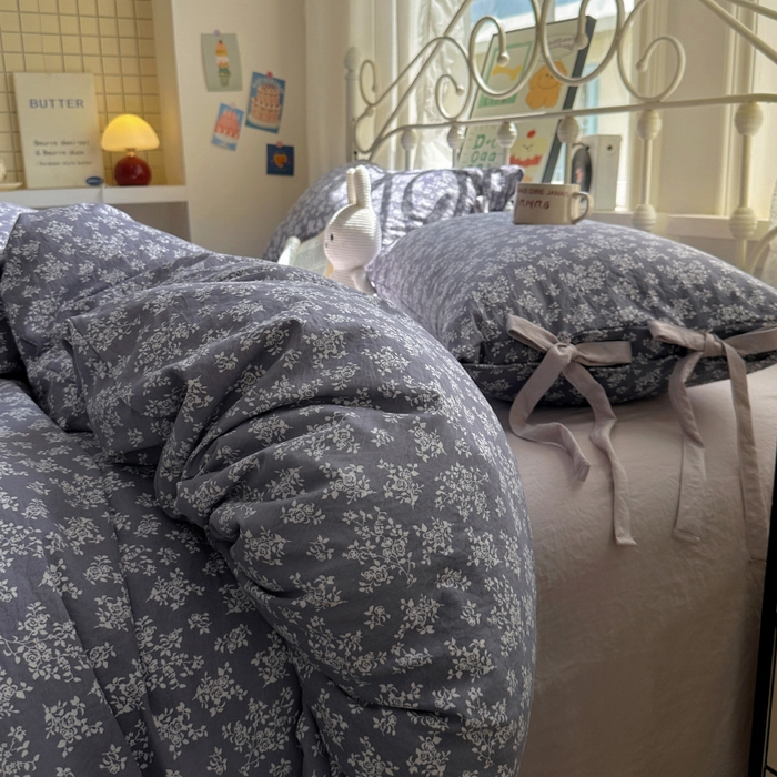 91家纺网 家纺一手货源 找家纺 （总）漫仙阁家纺2025新款蝴蝶结绑带款四件套-碎花系列