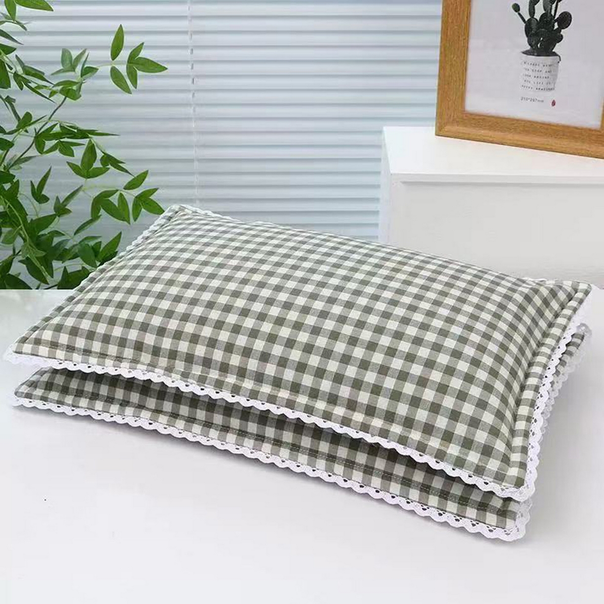 91家纺网 家纺一手货源 找家纺 爱尚家枕芯 2025新款纯荞麦枕枕头枕芯 小绿格 30*50cm/只