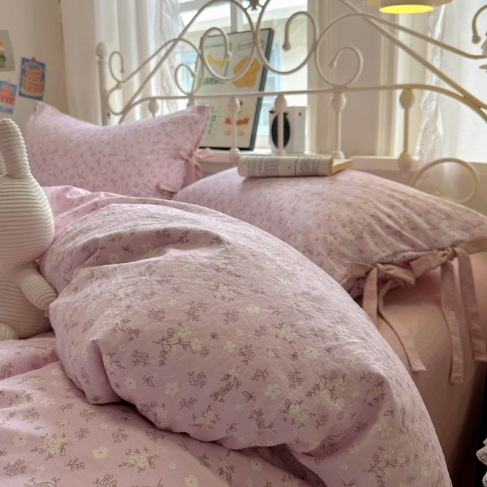 91家纺网 家纺一手货源 找家纺 （总）漫仙阁家纺2025新款蝴蝶结绑带款四件套-碎花系列