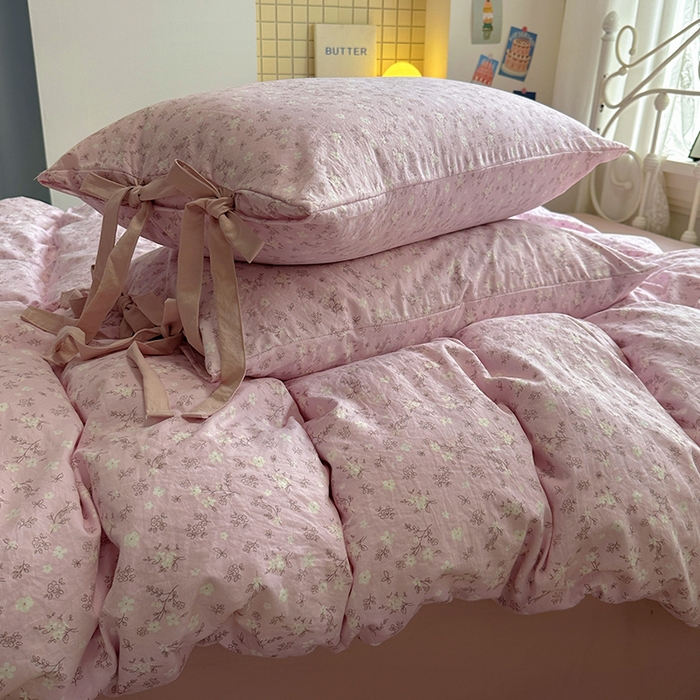 91家纺网 家纺一手货源 找家纺 （总）漫仙阁家纺2025新款蝴蝶结绑带款四件套-碎花系列