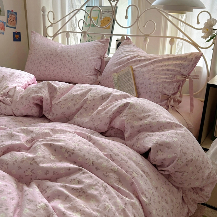 91家纺网 家纺一手货源 找家纺 （总）漫仙阁家纺2025新款蝴蝶结绑带款四件套-碎花系列