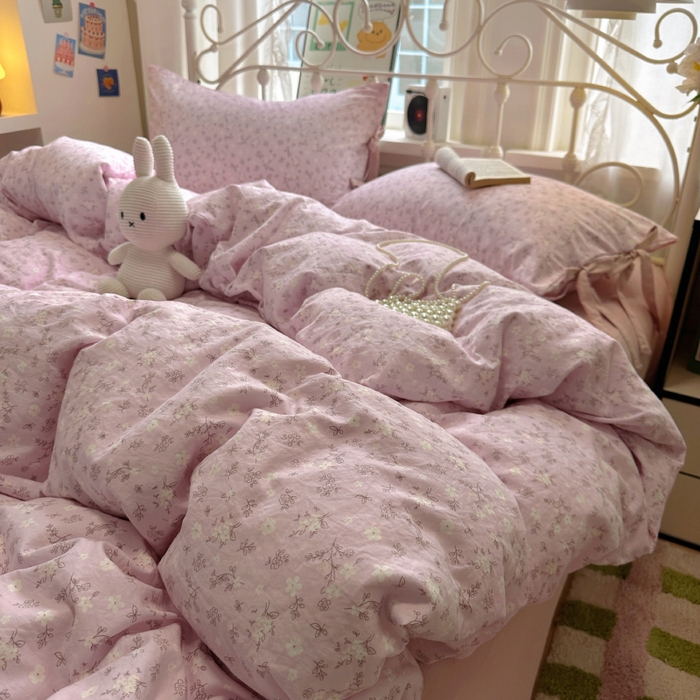 91家纺网 家纺一手货源 找家纺 （总）漫仙阁家纺2025新款蝴蝶结绑带款四件套-碎花系列