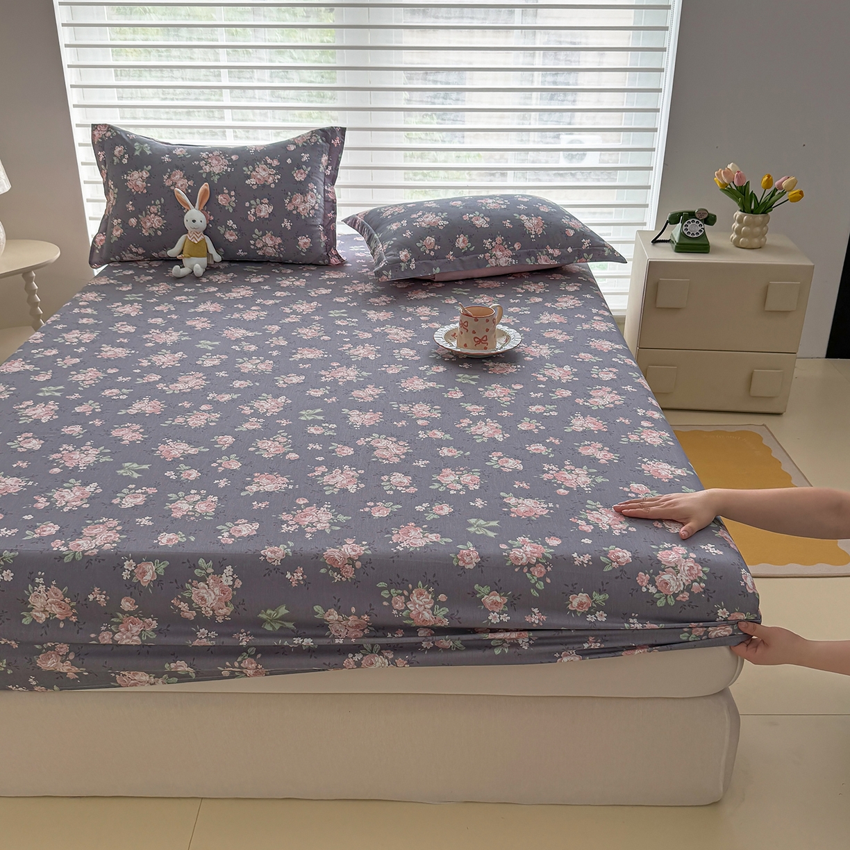 壹贝家纺 2025新款A类印花全棉床笠 繁花