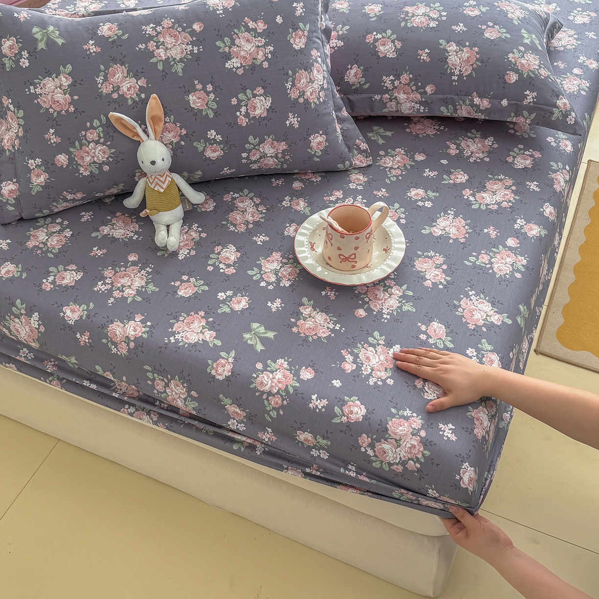 91家纺网 家纺一手货源 找家纺 壹贝家纺 2025新款A类印花全棉床笠 繁花