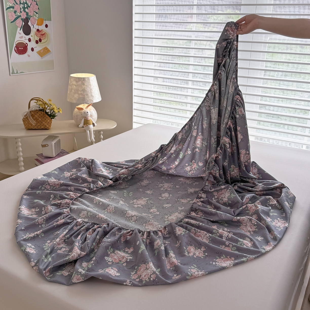 91家纺网 家纺一手货源 找家纺 壹贝家纺 2025新款A类印花全棉床笠 繁花