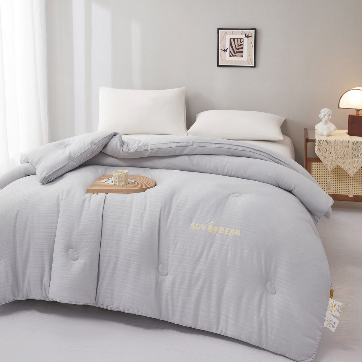 91家纺网 家纺一手货源 找家纺 恒科家纺 2025新款提花55%李官奇大豆纤维大豆被春秋被冬被被芯空调被 提花-雾灰蓝