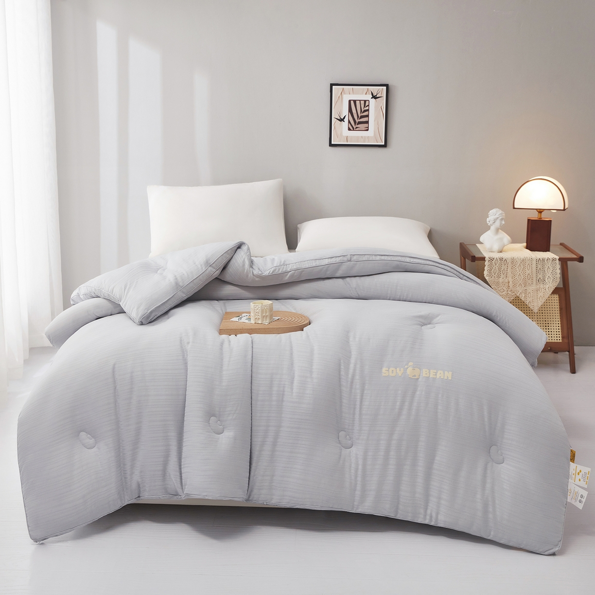 91家纺网 家纺一手货源 找家纺 恒科家纺 2025新款提花55%李官奇大豆纤维大豆被春秋被冬被被芯空调被 提花-雾灰蓝