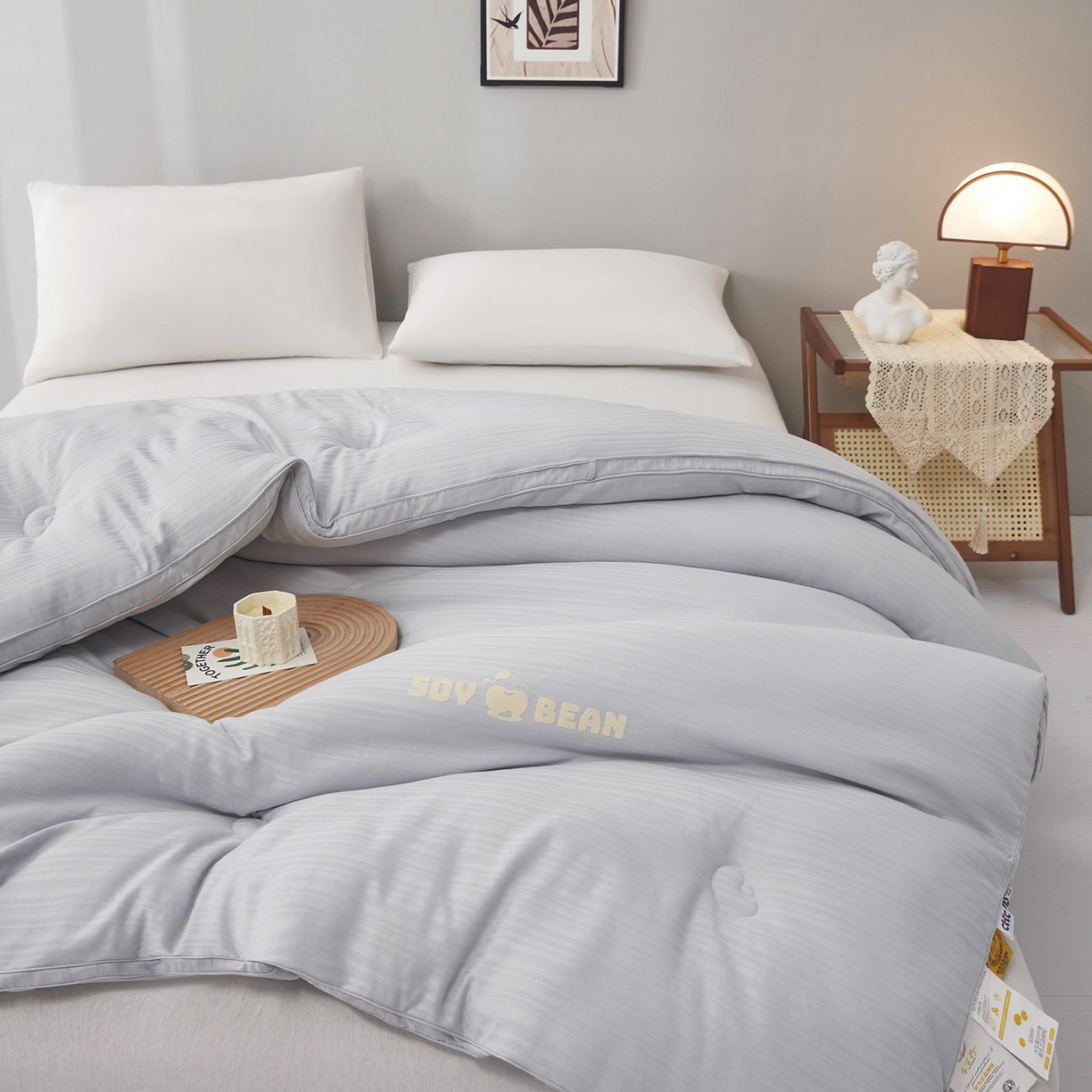 91家纺网 家纺一手货源 找家纺 恒科家纺 2025新款提花55%李官奇大豆纤维大豆被春秋被冬被被芯空调被 提花-雾灰蓝