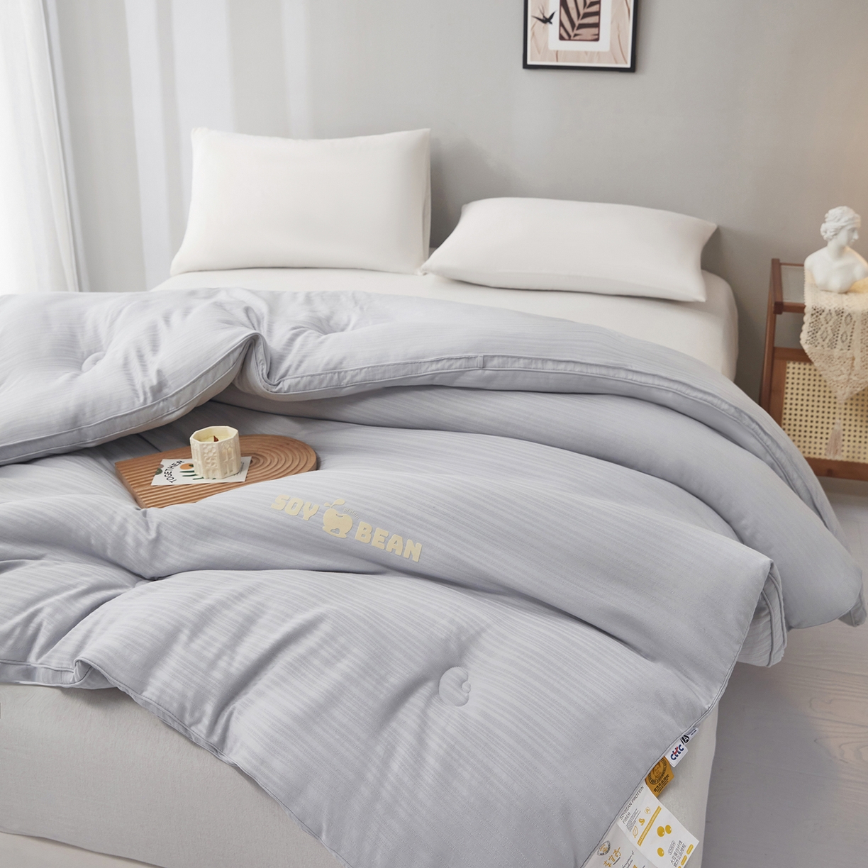 91家纺网 家纺一手货源 找家纺 恒科家纺 2025新款提花55%李官奇大豆纤维大豆被春秋被冬被被芯空调被 提花-雾灰蓝