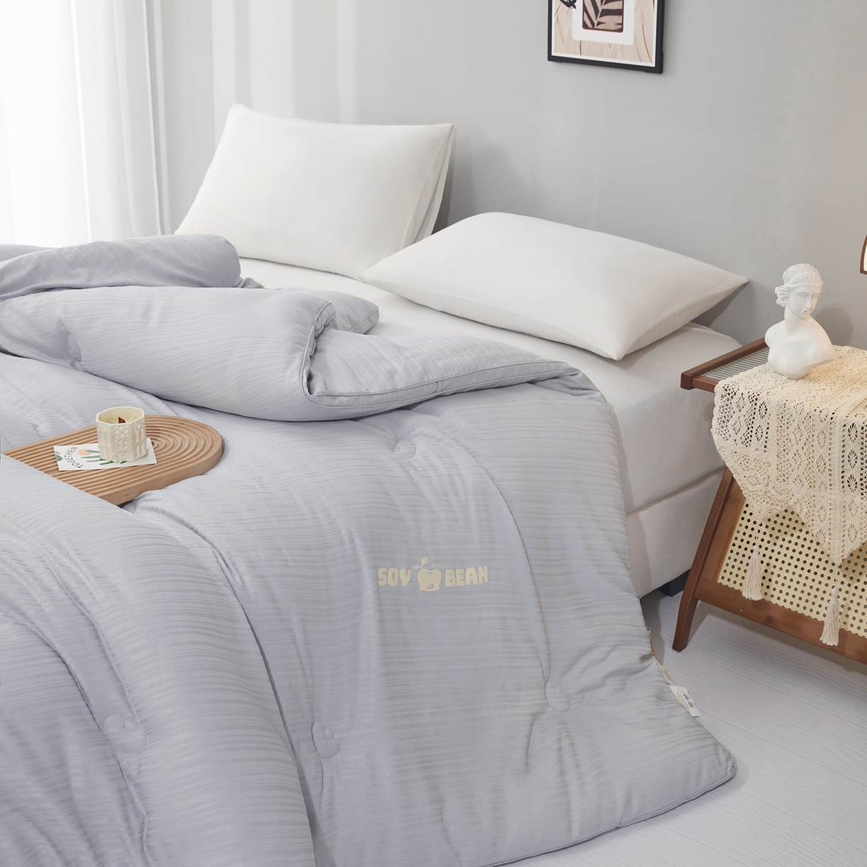 91家纺网 家纺一手货源 找家纺 恒科家纺 2025新款提花55%李官奇大豆纤维大豆被春秋被冬被被芯空调被 提花-雾灰蓝