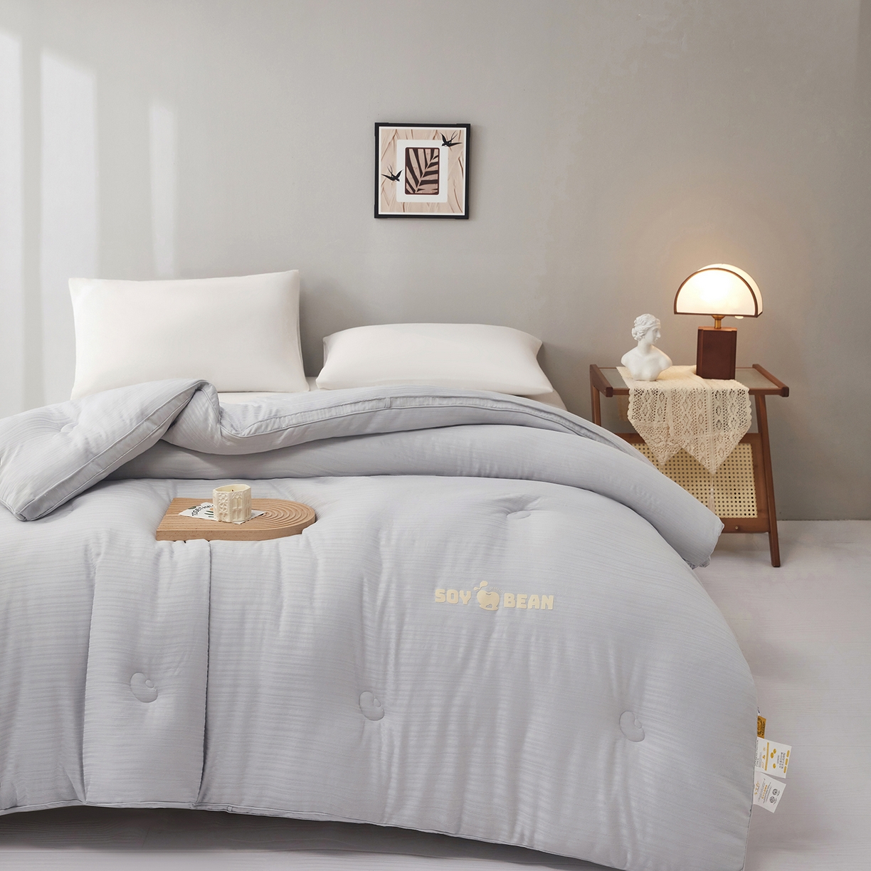 91家纺网 家纺一手货源 找家纺 恒科家纺 2025新款提花55%李官奇大豆纤维大豆被春秋被冬被被芯空调被 提花-雾灰蓝