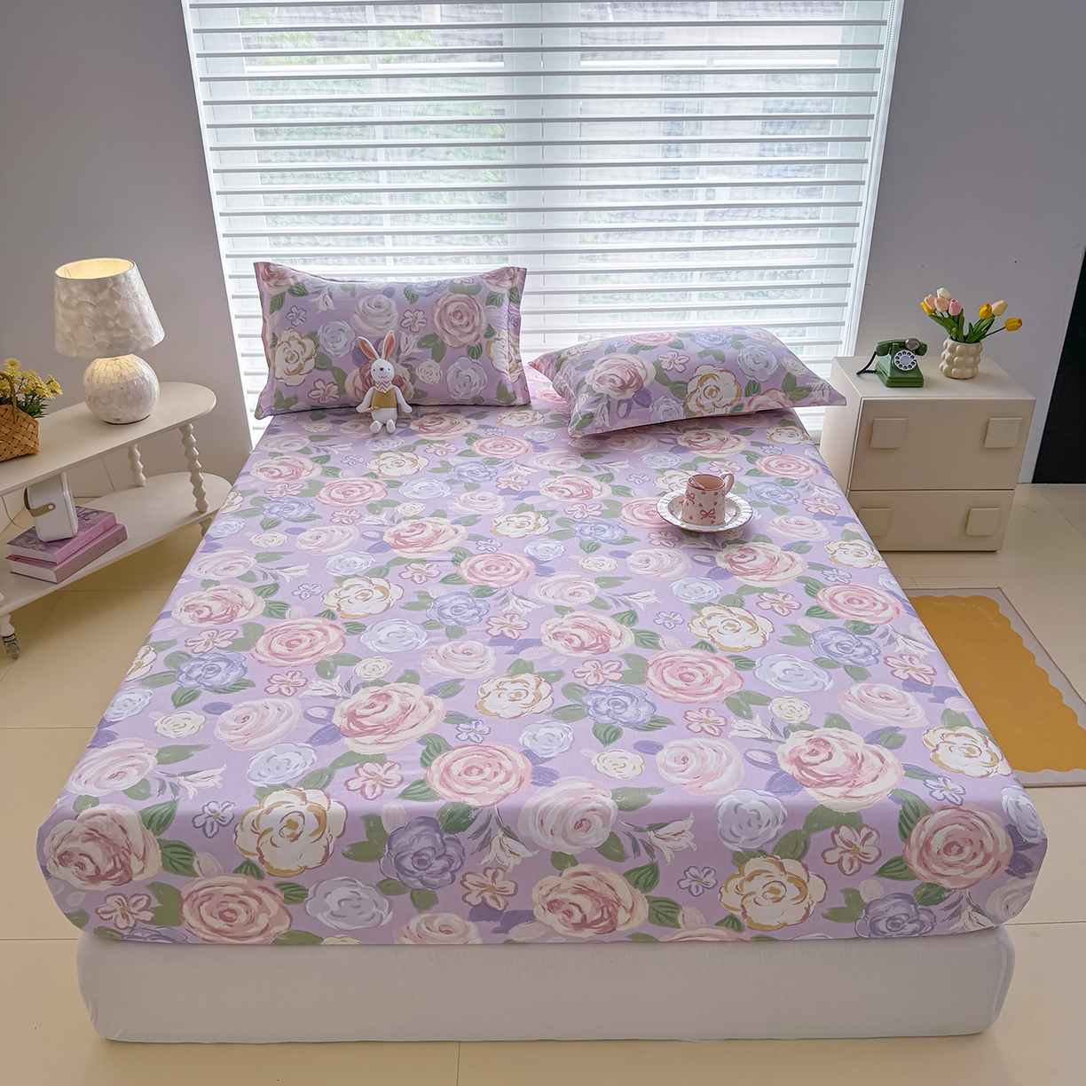 91家纺网 家纺一手货源 找家纺 壹贝家纺 2025新款A类印花全棉床笠 国色天香