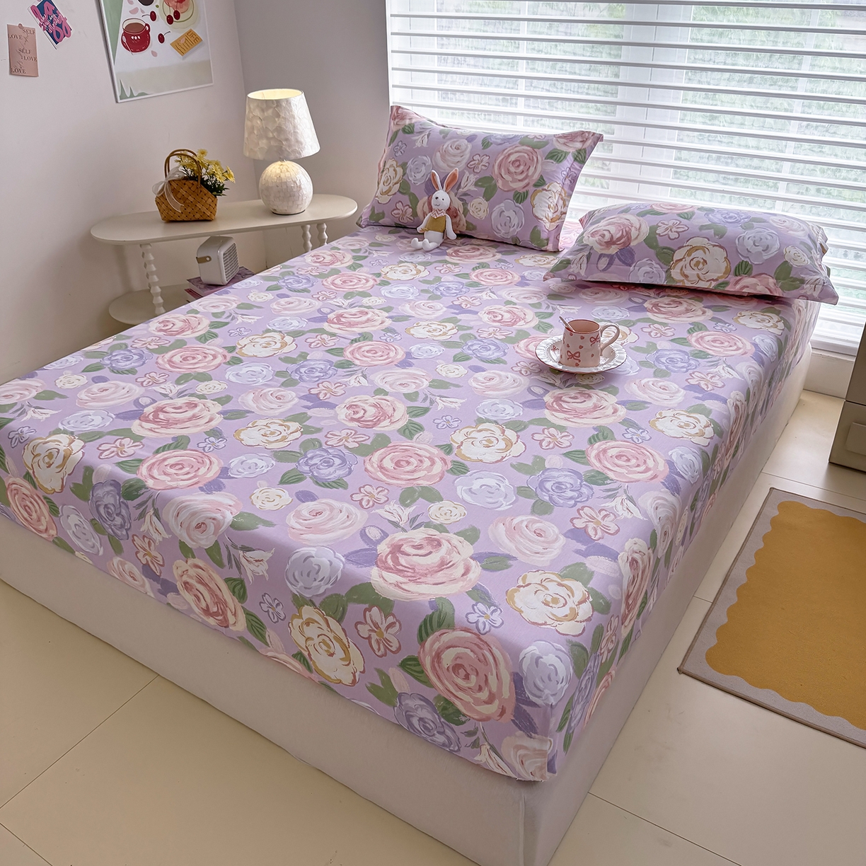 91家纺网 家纺一手货源 找家纺 壹贝家纺 2025新款A类印花全棉床笠 国色天香