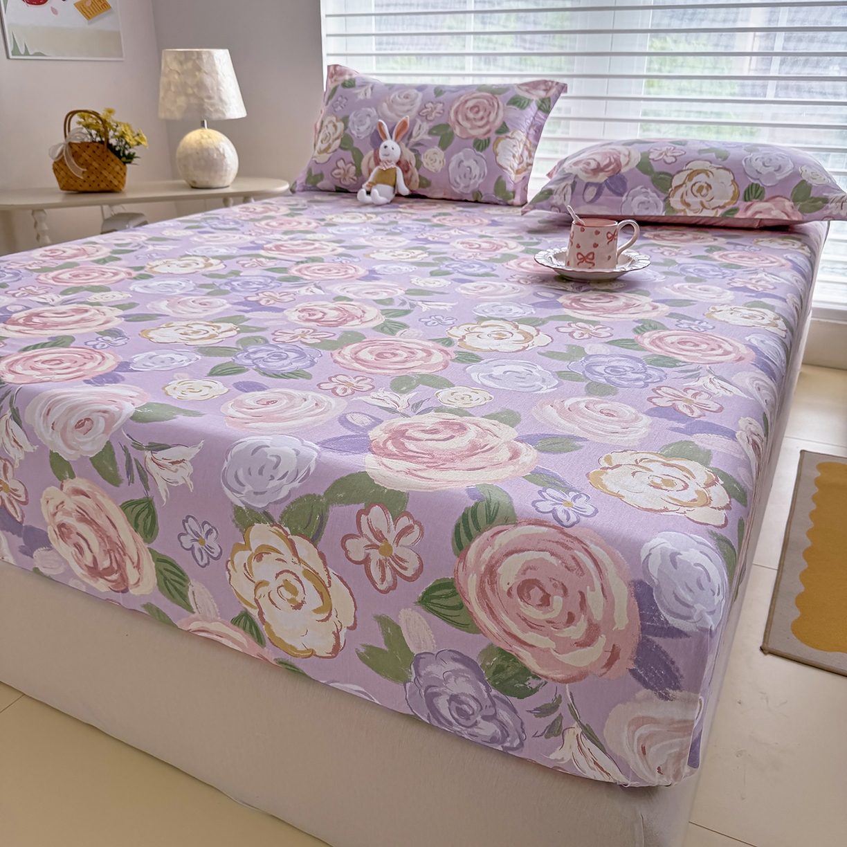 91家纺网 家纺一手货源 找家纺 壹贝家纺 2025新款A类印花全棉床笠 国色天香