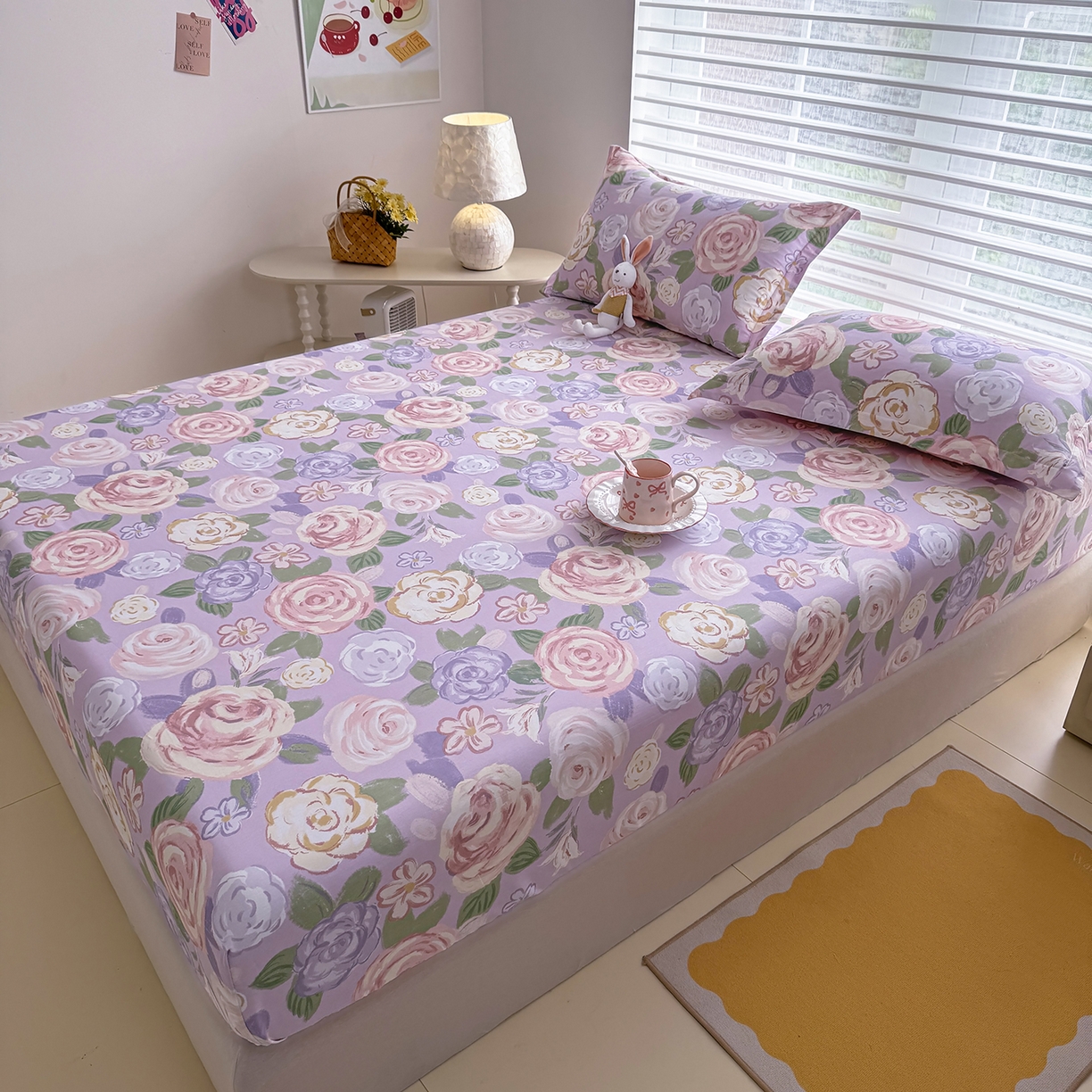 91家纺网 家纺一手货源 找家纺 壹贝家纺 2025新款A类印花全棉床笠 国色天香