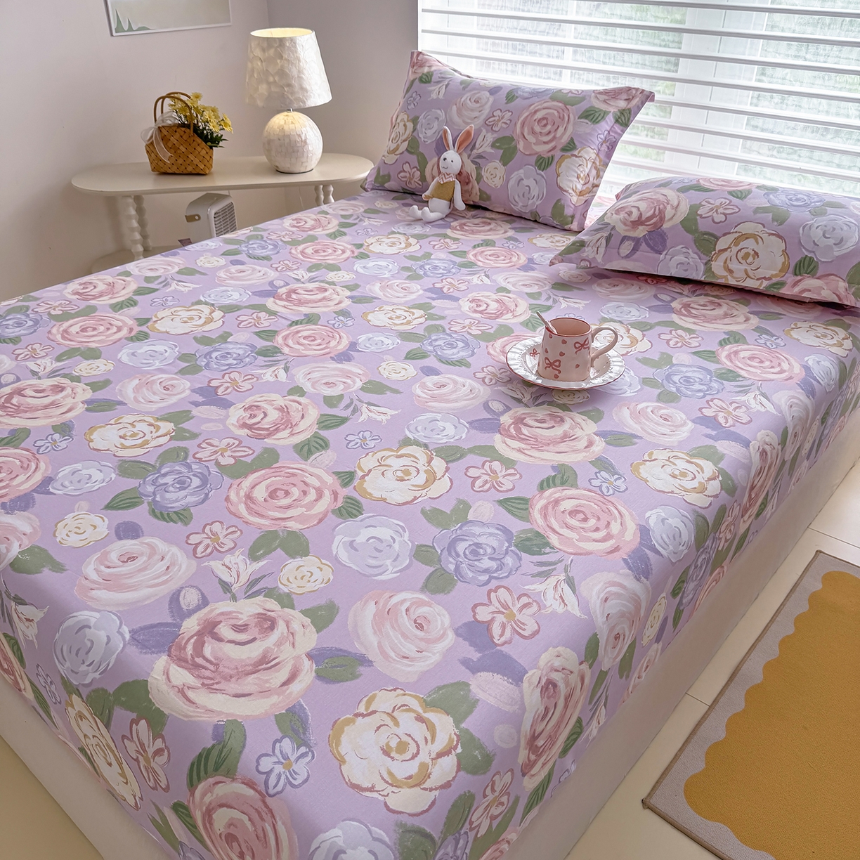 91家纺网 家纺一手货源 找家纺 壹贝家纺 2025新款A类印花全棉床笠 国色天香