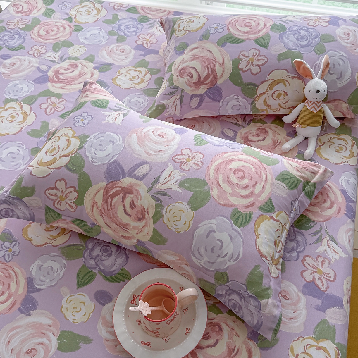 91家纺网 家纺一手货源 找家纺 壹贝家纺 2025新款A类印花全棉床笠 国色天香